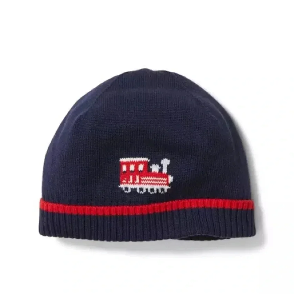 NWT Janie and Jack train navy blue beanie hat 18-24 months